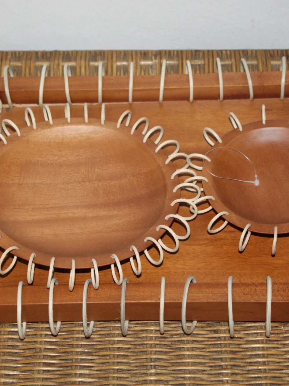 West Elm. Decorative Wooden Tray and Dish Set with Side Cord Detailing